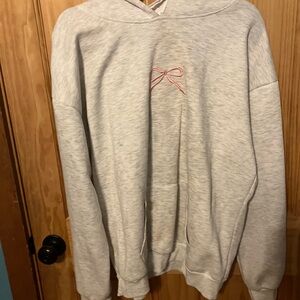 Heather Gray Hoodie with Embroidered Bow